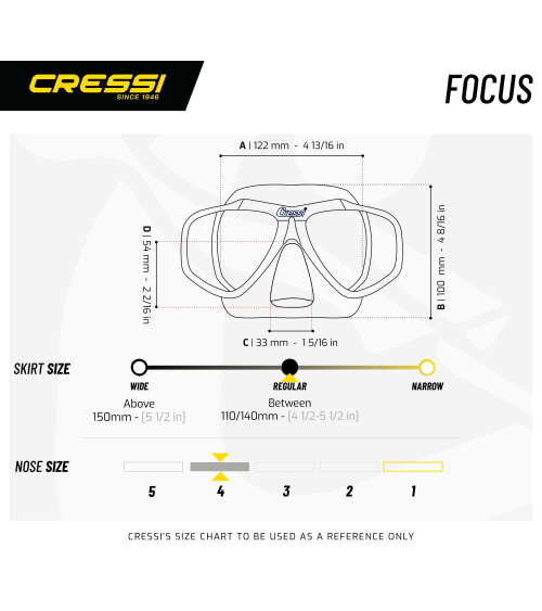 CRESSI_FOCUS_MASK_BLACK/BLUE_MASKA_KATADYSIS_ME_VATHMOUS_MYOPIAS_SIZE_CHART